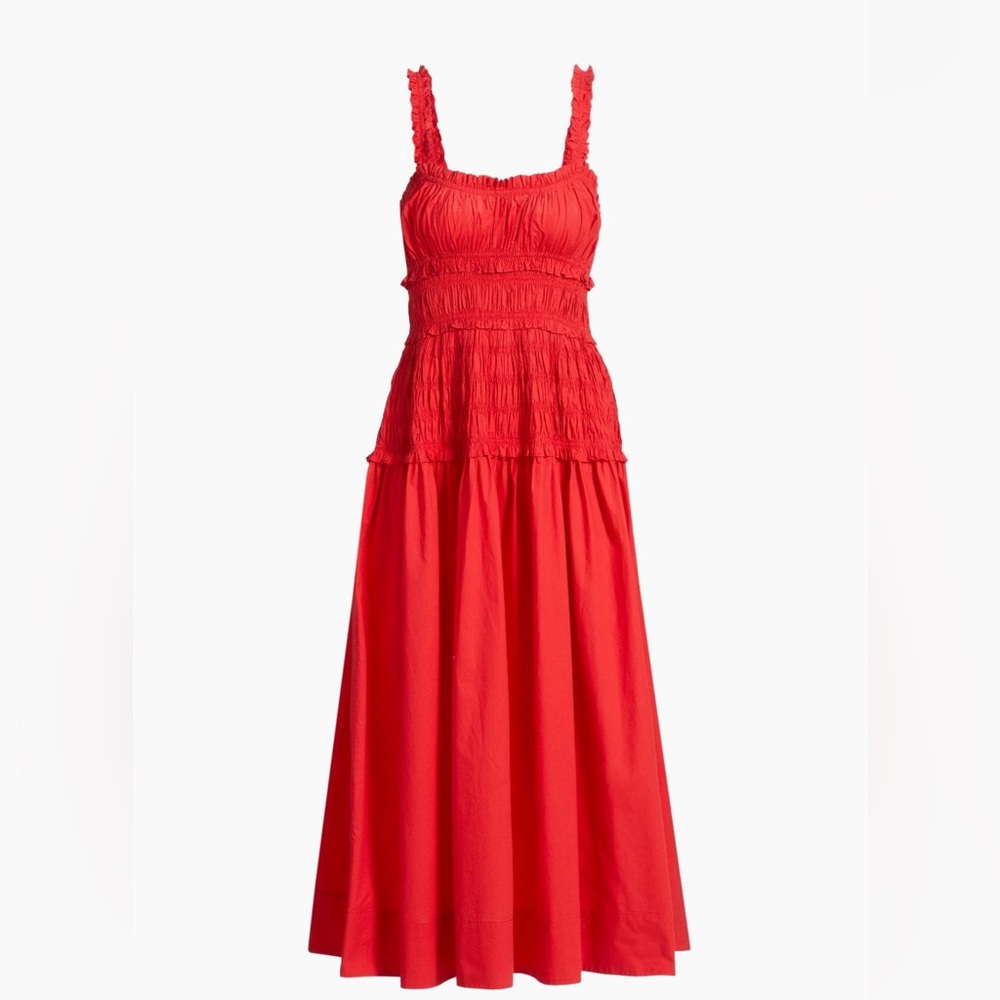 Doen Red Midi Dress with Flowing Skirt